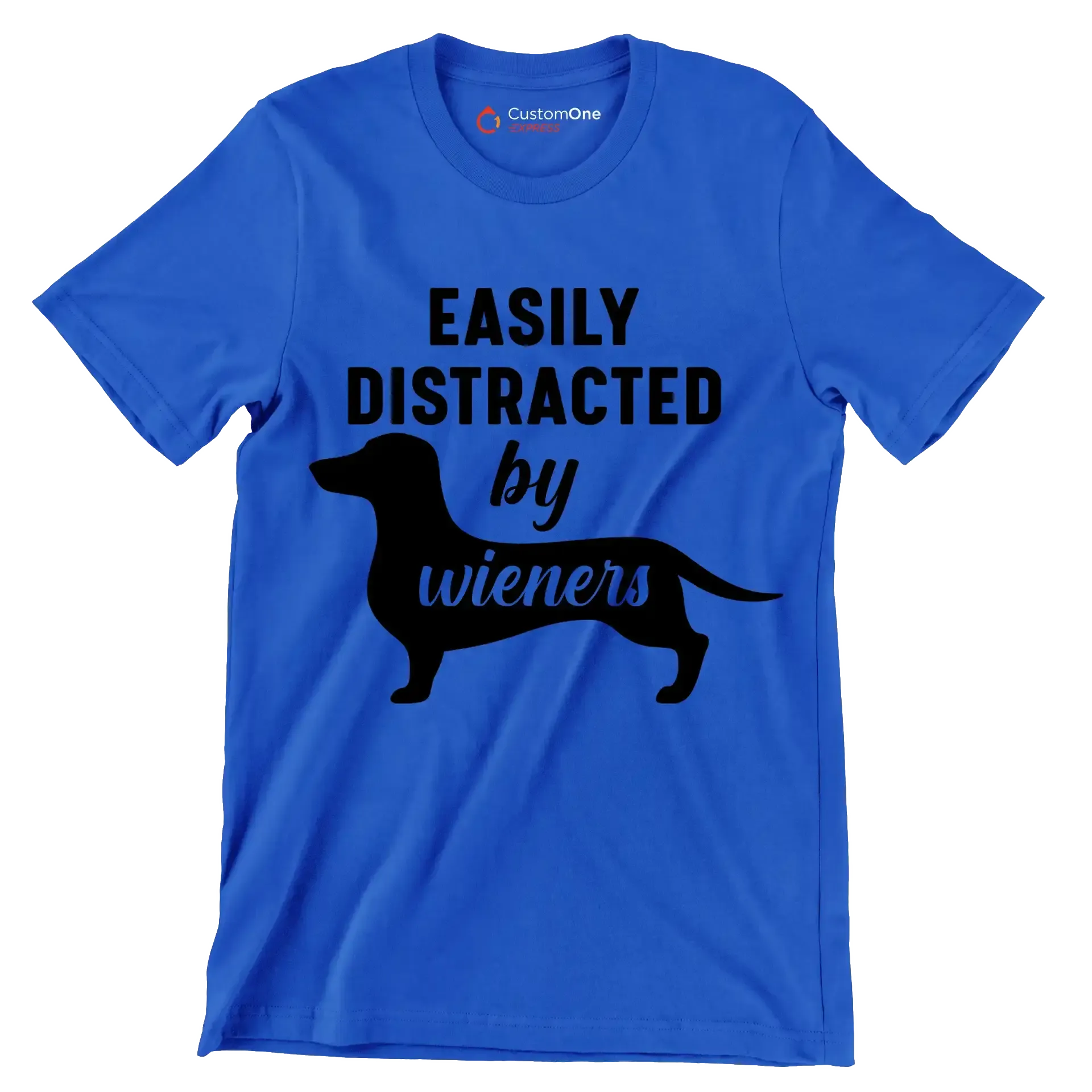 Easily distracted by wieners - Dog Themed T-Shirt-Blue-S-Custom One Express