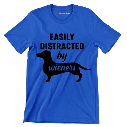 Easily distracted by wieners - Dog Themed T-Shirt-Blue-S-Custom One Express