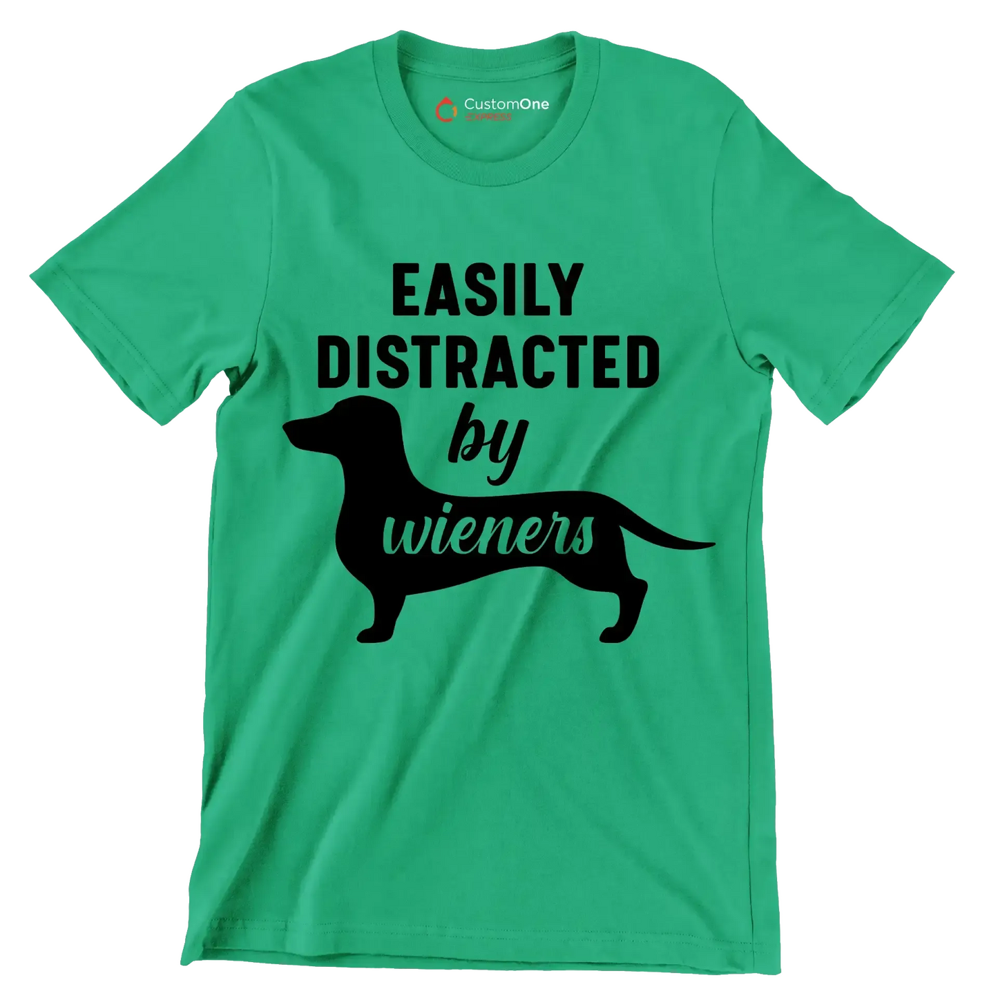 Easily distracted by wieners - Dog Themed T-Shirt-Green-S-Custom One Express