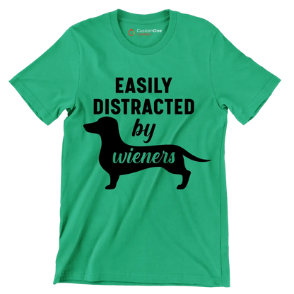 Easily distracted by wieners - Dog Themed T-Shirt-Green-S-Custom One Express