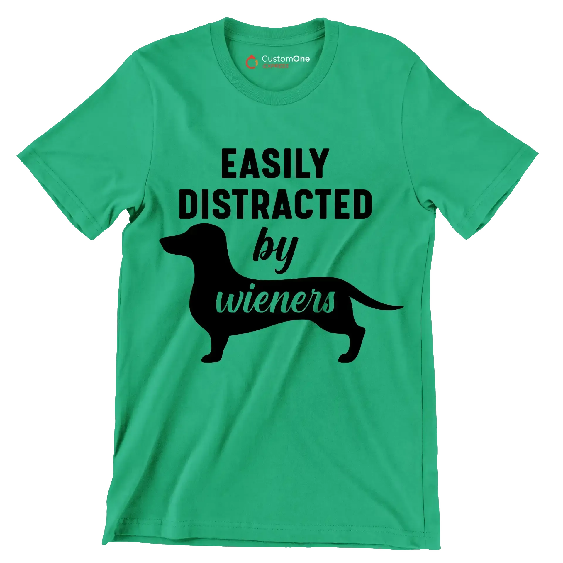 Easily distracted by wieners - Dog Themed T-Shirt-Green-S-Custom One Express