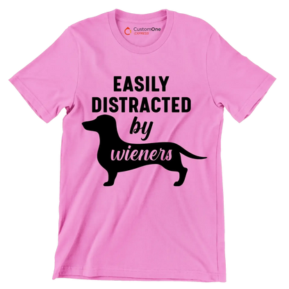 Easily distracted by wieners - Dog Themed T-Shirt-Pink-S-Custom One Express