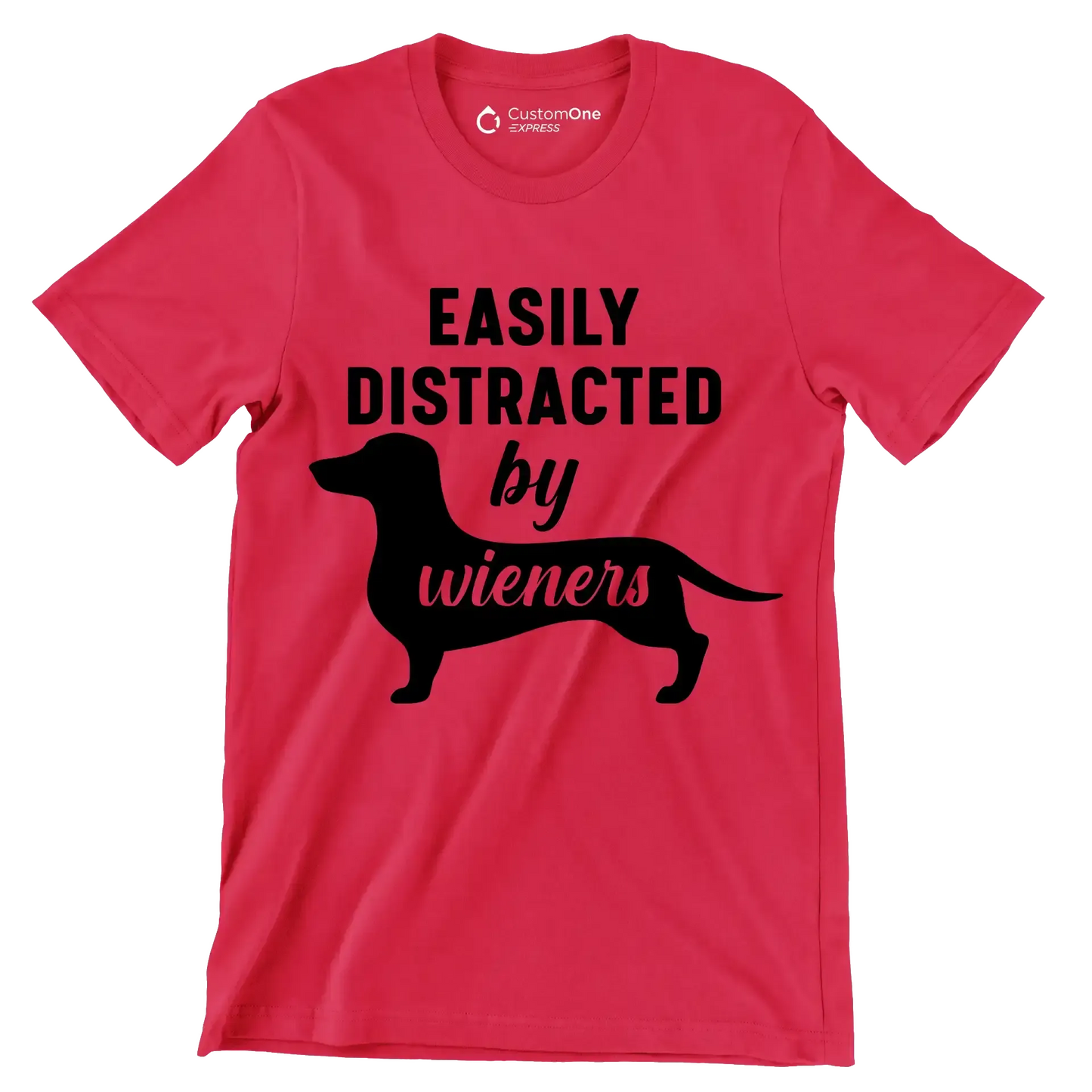 Easily distracted by wieners - Dog Themed T-Shirt-Red-S-Custom One Express