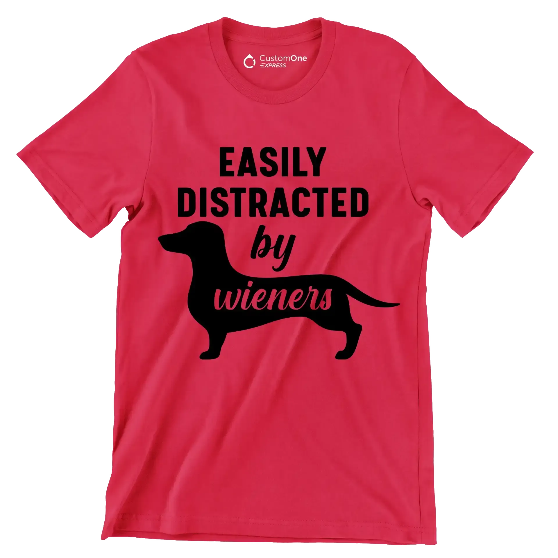 Easily distracted by wieners - Dog Themed T-Shirt-Red-S-Custom One Express