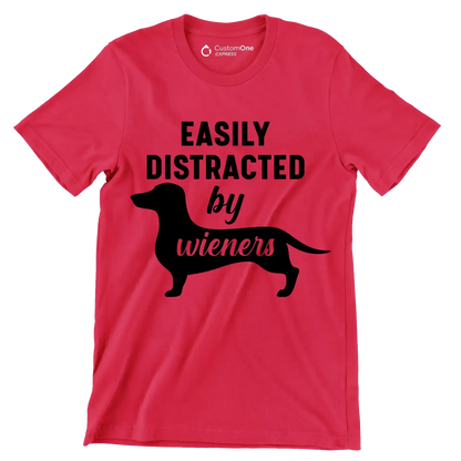 Easily distracted by wieners - Dog Themed T-Shirt-Red-S-Custom One Express