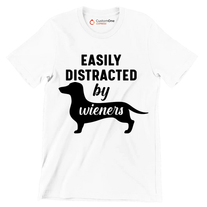 Easily distracted by wieners - Dog Themed T-Shirt-White-S-Custom One Express