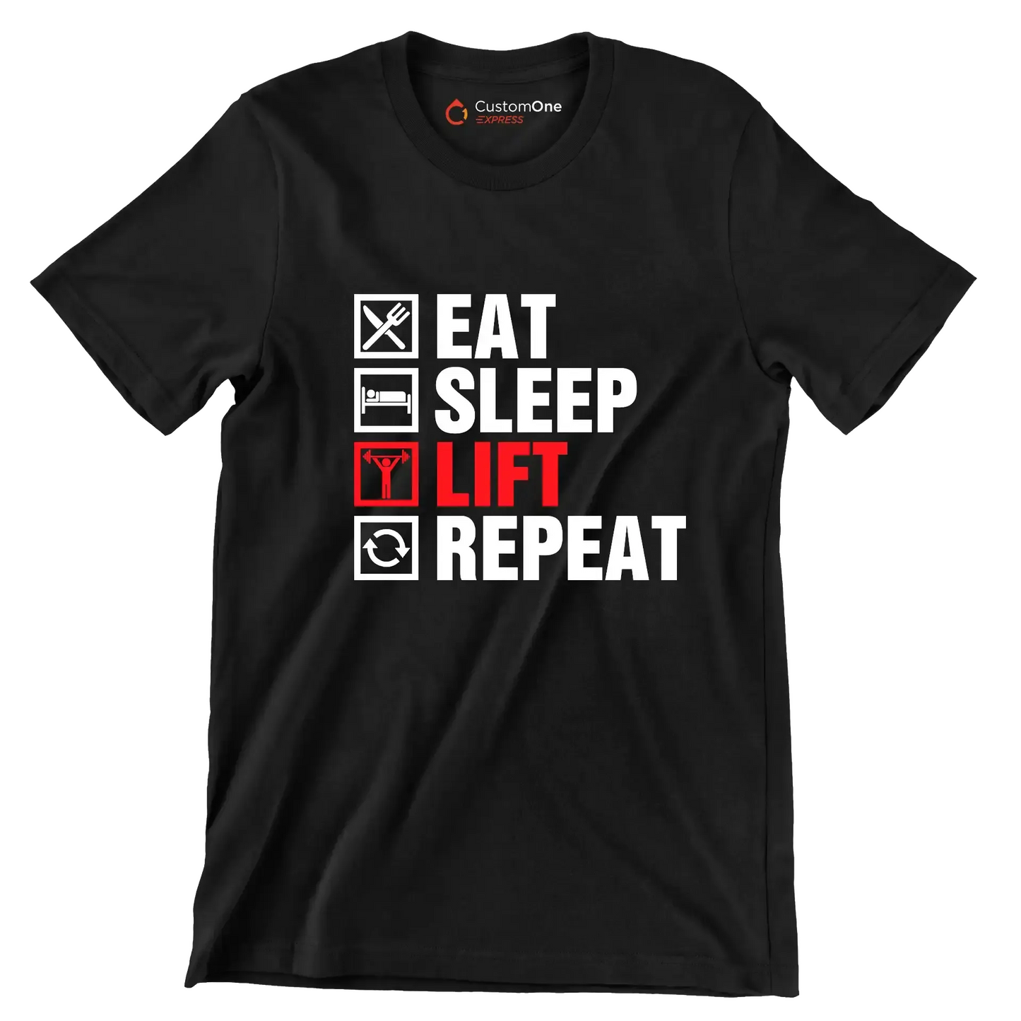 Eat Sleep Lift Repeat - Gym Themed T-Shirt-Black-S-Custom One Express