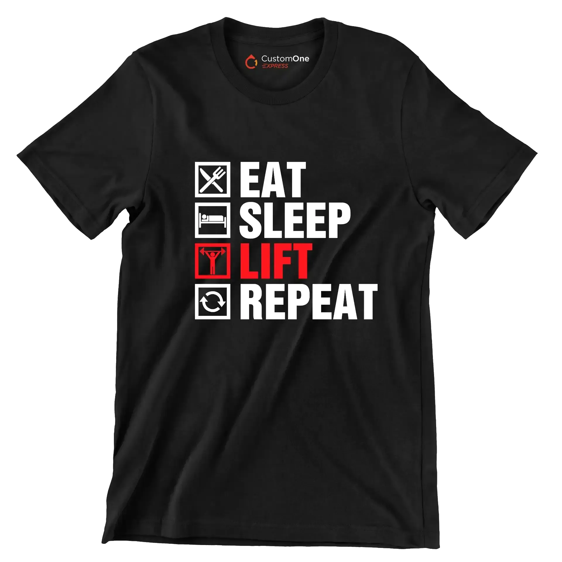 Eat Sleep Lift Repeat - Gym Themed T-Shirt-Black-S-Custom One Express