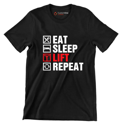 Eat Sleep Lift Repeat - Gym Themed T-Shirt-Black-S-Custom One Express