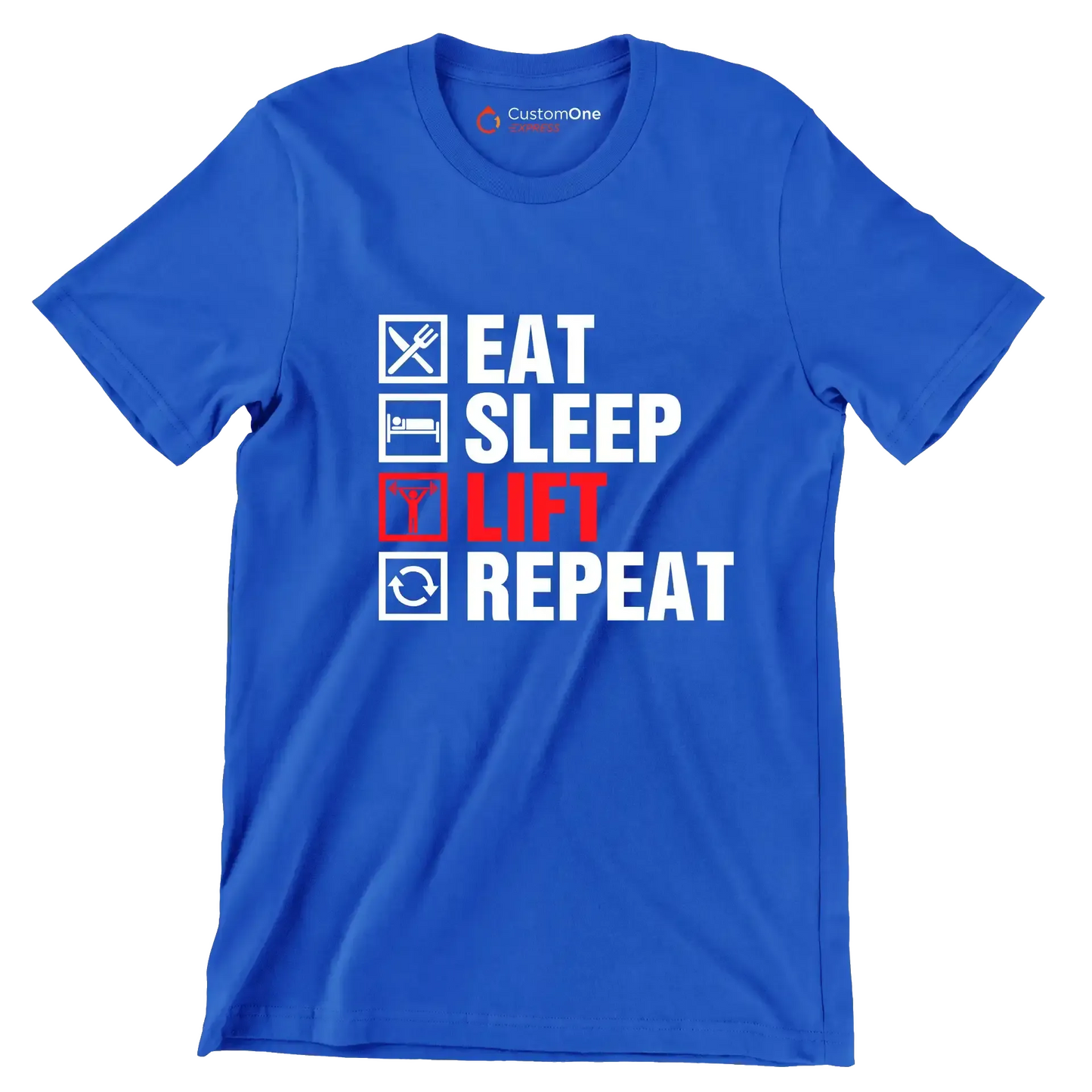 Eat Sleep Lift Repeat - Gym Themed T-Shirt-Blue-S-Custom One Express