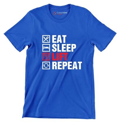 Eat Sleep Lift Repeat - Gym Themed T-Shirt-Blue-S-Custom One Express