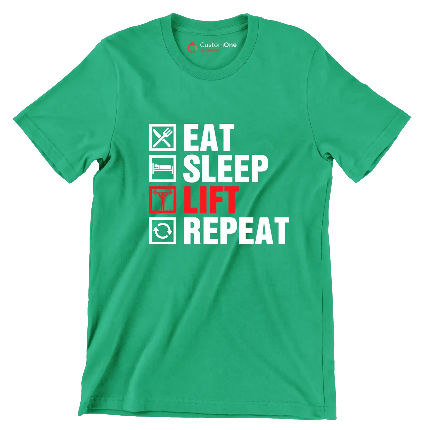 Eat Sleep Lift Repeat - Gym Themed T-Shirt-Green-S-Custom One Express