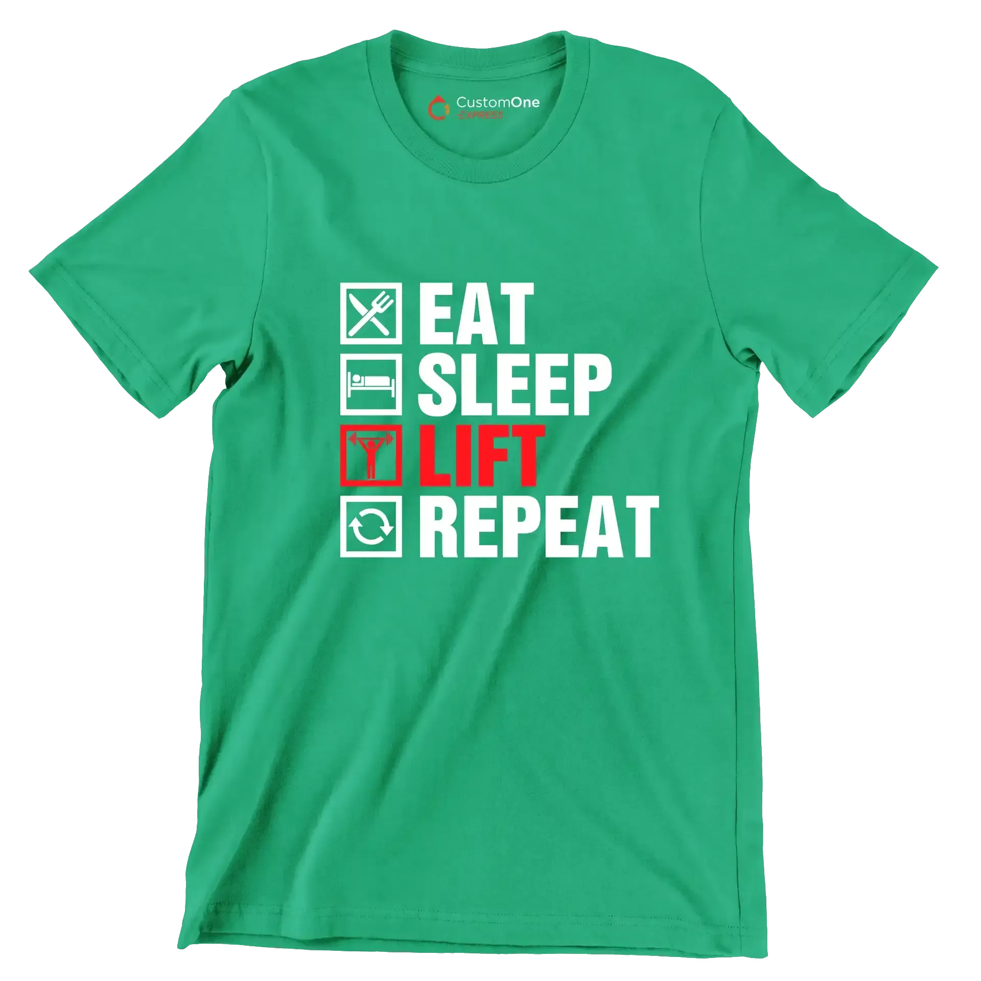 Eat Sleep Lift Repeat - Gym Themed T-Shirt-Green-S-Custom One Express