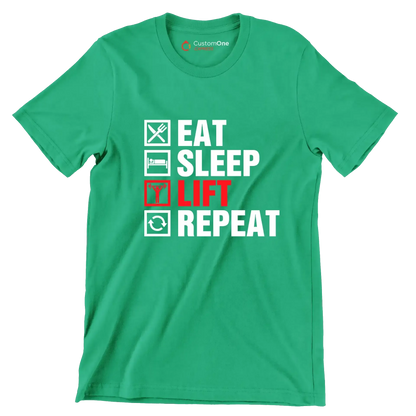 Eat Sleep Lift Repeat - Gym Themed T-Shirt-Green-S-Custom One Express