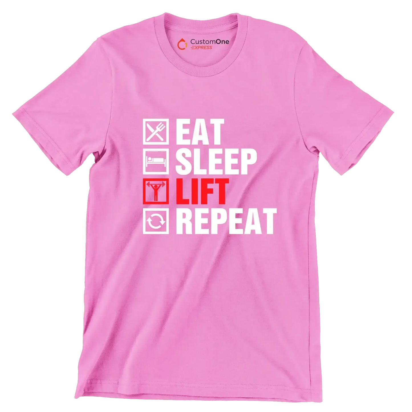 Eat Sleep Lift Repeat - Gym Themed T-Shirt-Pink-S-Custom One Express