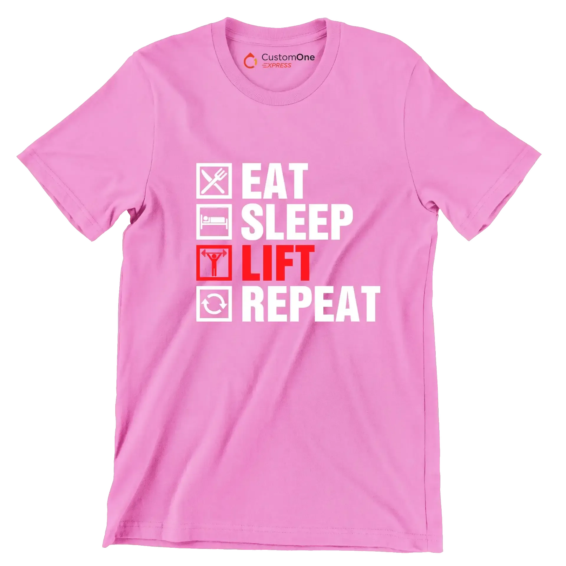 Eat Sleep Lift Repeat - Gym Themed T-Shirt-Pink-S-Custom One Express