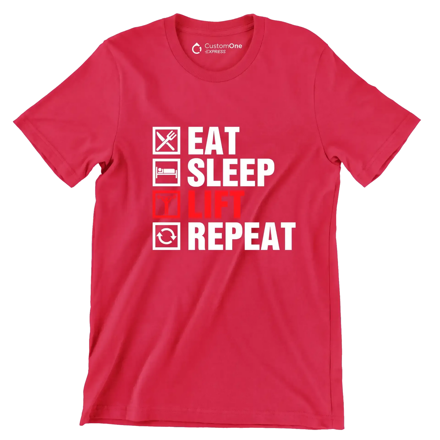 Eat Sleep Lift Repeat - Gym Themed T-Shirt-Red-S-Custom One Express
