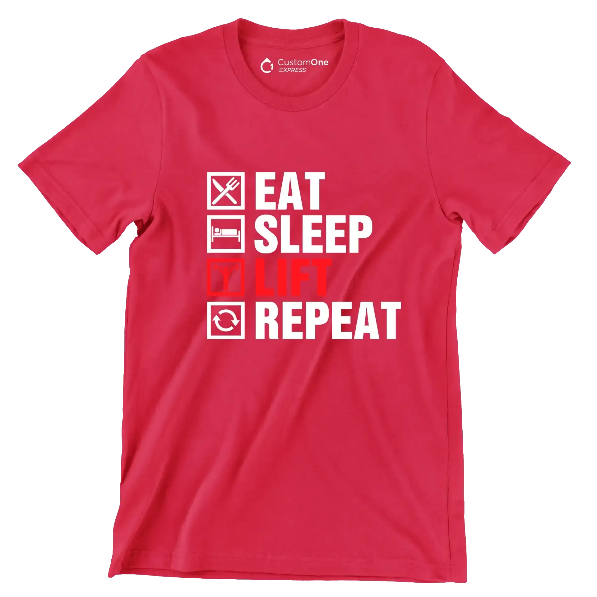 Eat Sleep Lift Repeat - Gym Themed T-Shirt-Red-S-Custom One Express