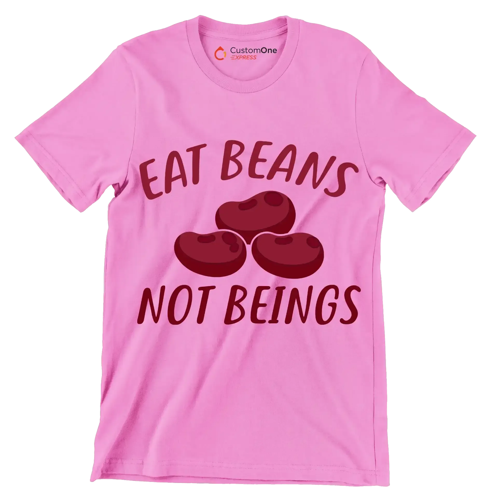 Eat beans not beings - Vegan Themed T-Shirt-Pink-S-Custom One Express