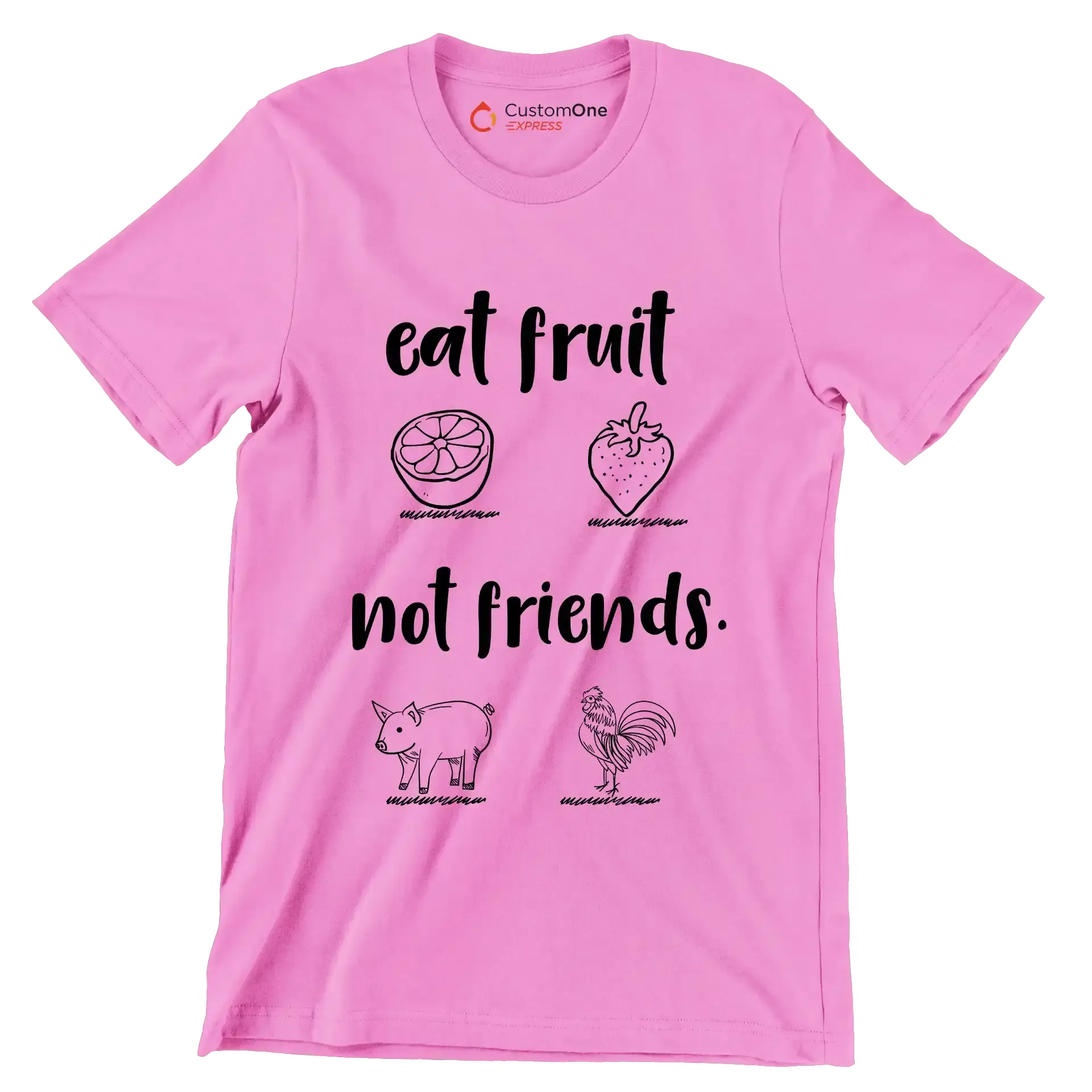 Eat fruit not friends - Vegan Themed T-Shirt-Pink-S-Custom One Express