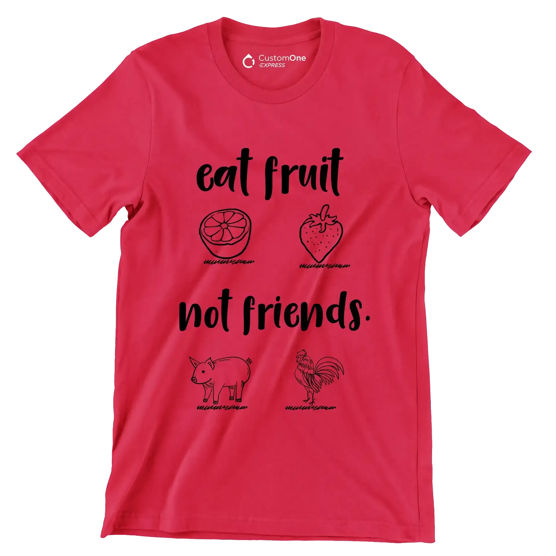 Eat fruit not friends - Vegan Themed T-Shirt-Red-S-Custom One Express