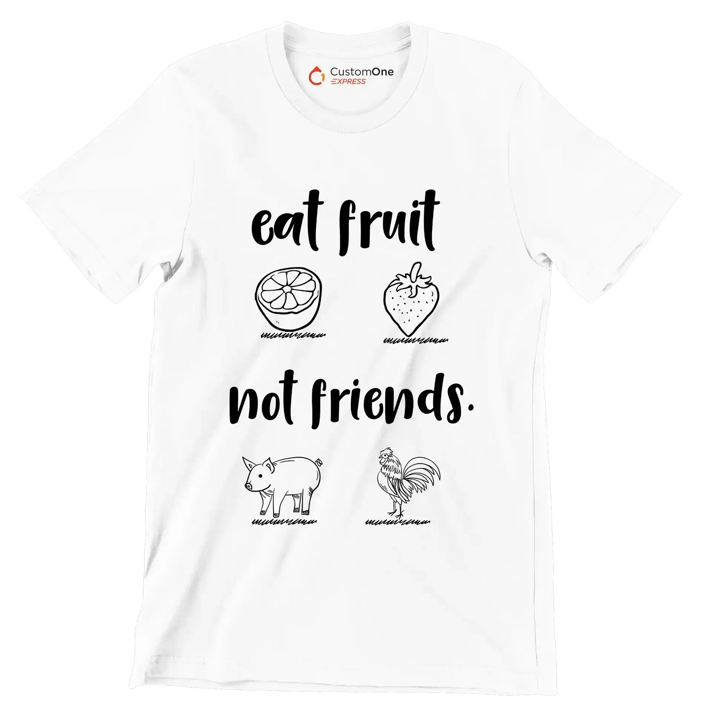 Eat fruit not friends - Vegan Themed T-Shirt-White-S-Custom One Express