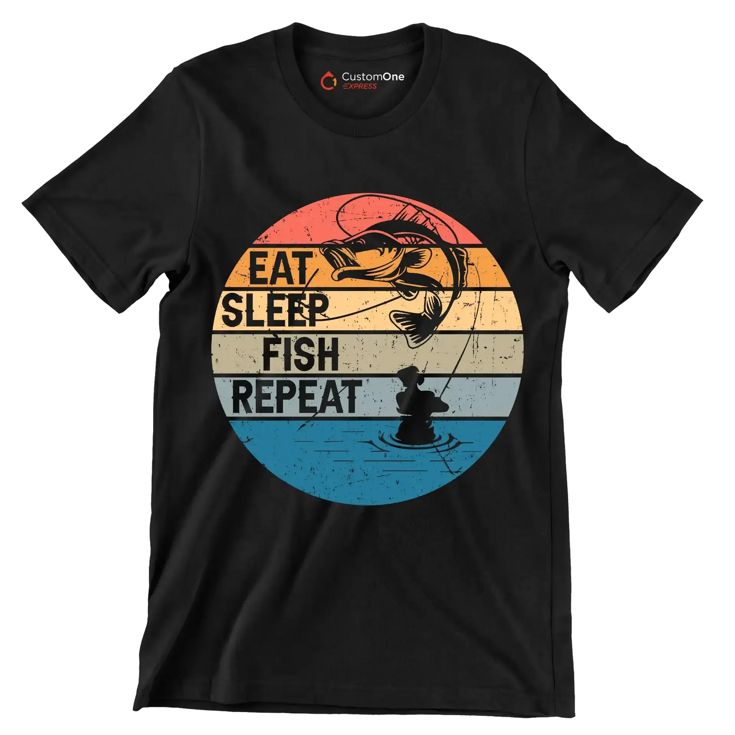 Eat sleep fish repeat - Fishing Themed T-Shirt-Black-S-Custom One Express