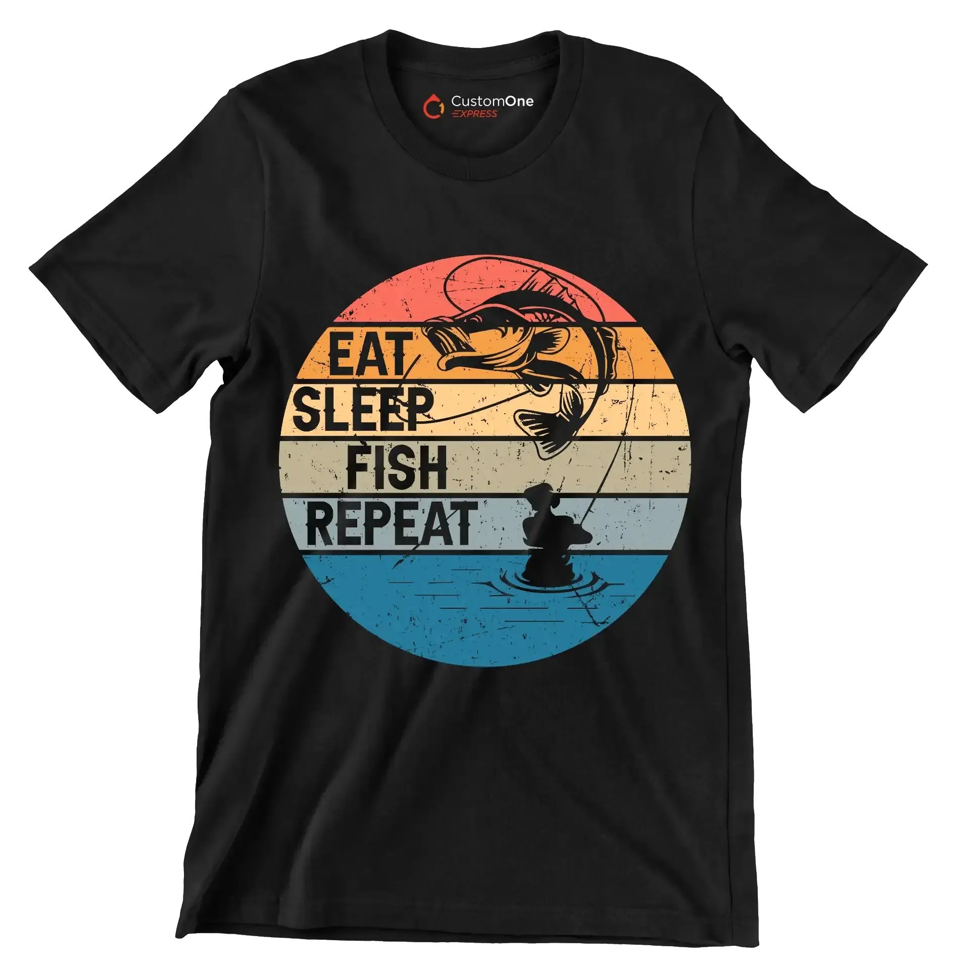 Eat sleep fish repeat - Fishing Themed T-Shirt-Black-S-Custom One Express