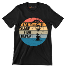 Eat sleep fish repeat - Fishing Themed T-Shirt-Black-S-Custom One Express