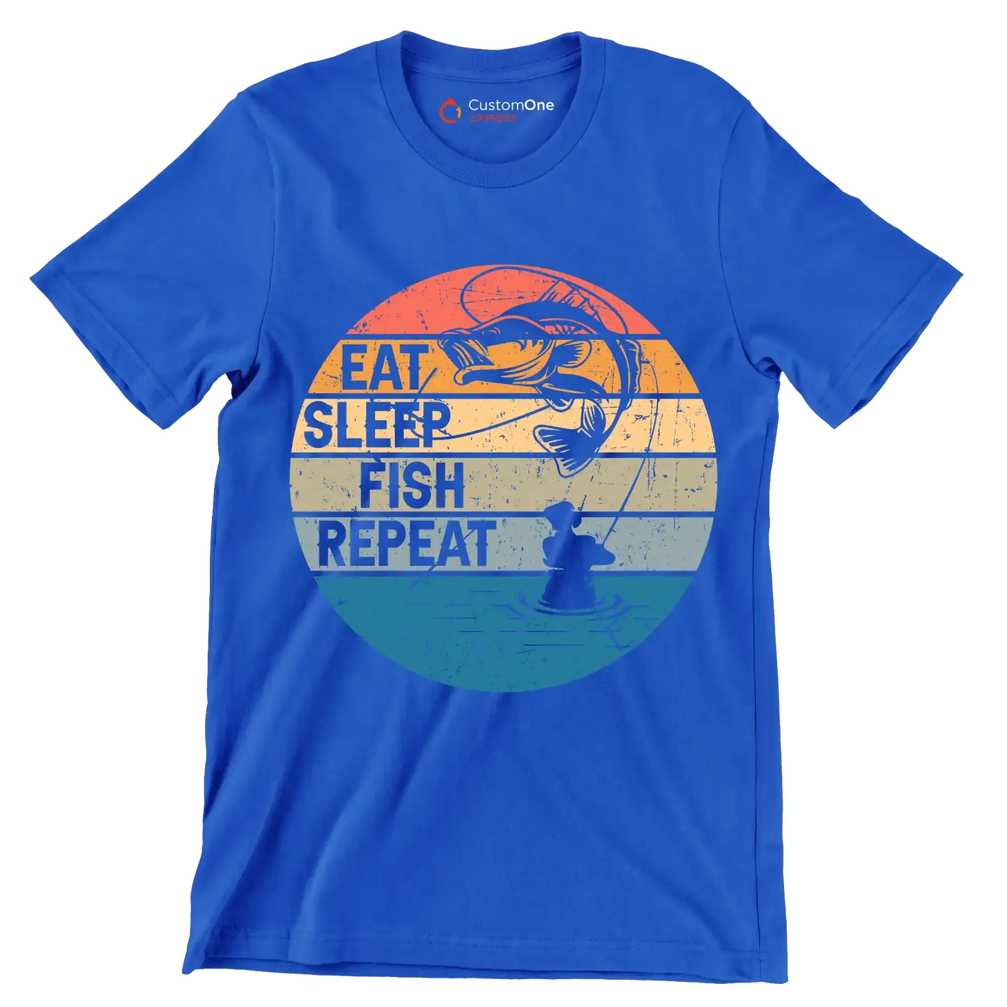 Eat sleep fish repeat - Fishing Themed T-Shirt-Blue-S-Custom One Express