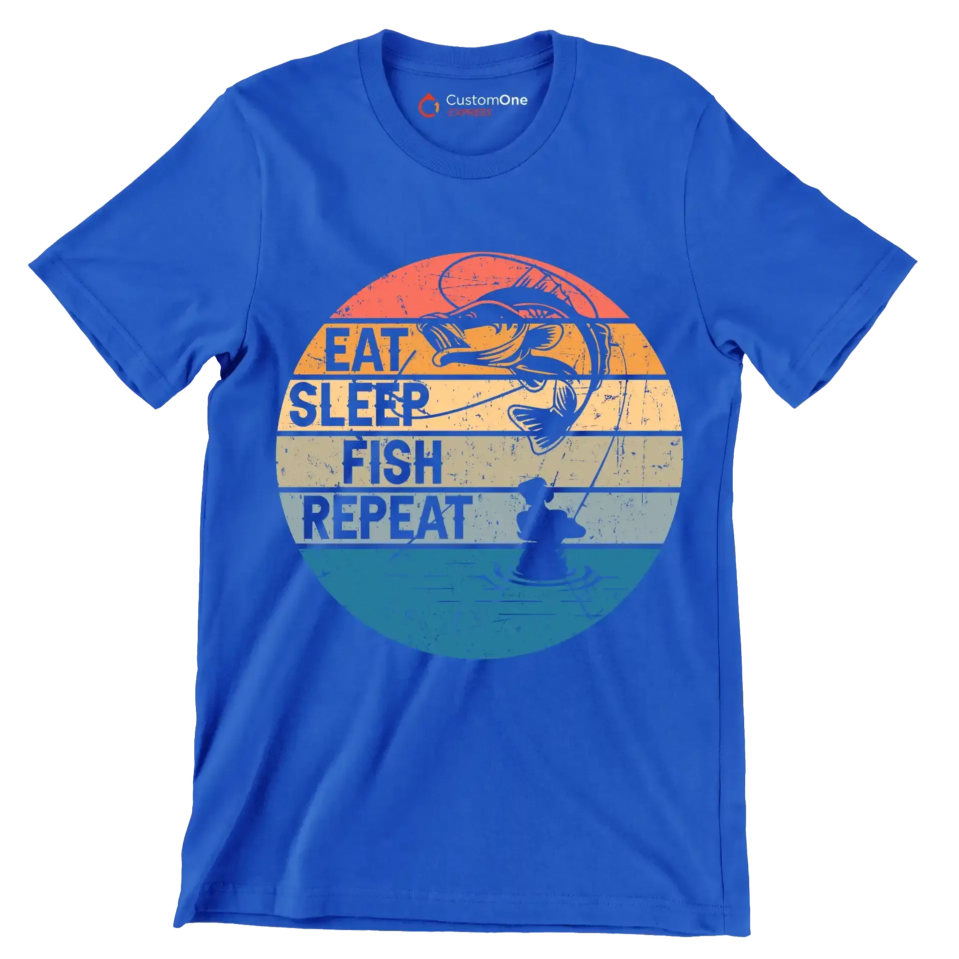 Eat sleep fish repeat - Fishing Themed T-Shirt-Blue-S-Custom One Express
