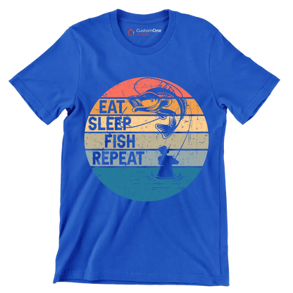 Eat sleep fish repeat - Fishing Themed T-Shirt-Blue-S-Custom One Express