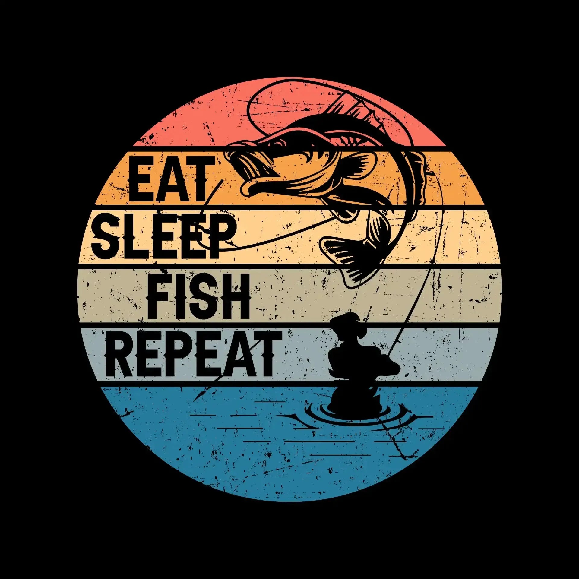 Eat sleep fish repeat - Fishing Themed T-Shirt-Black-S-Custom One Express