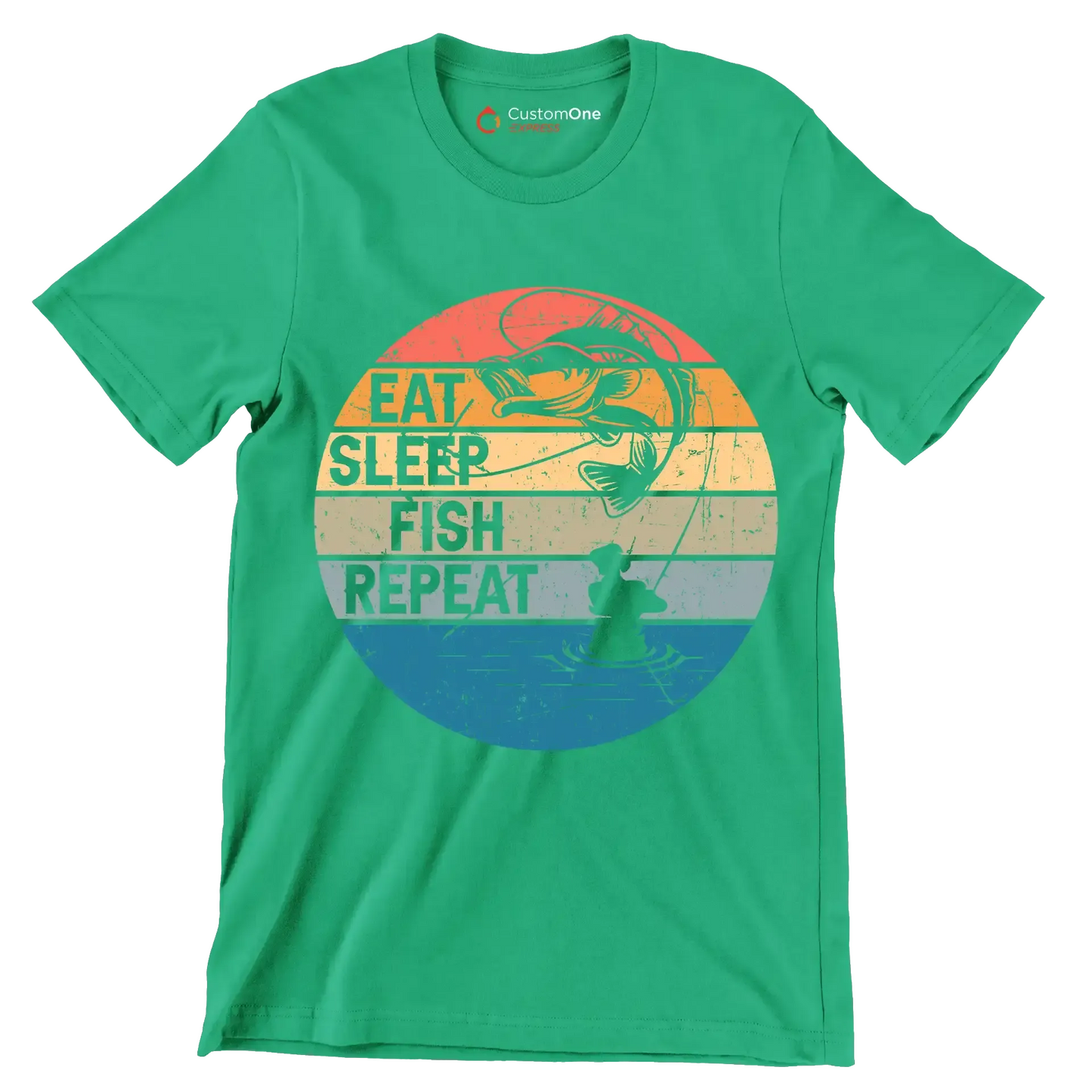Eat sleep fish repeat - Fishing Themed T-Shirt-Green-S-Custom One Express