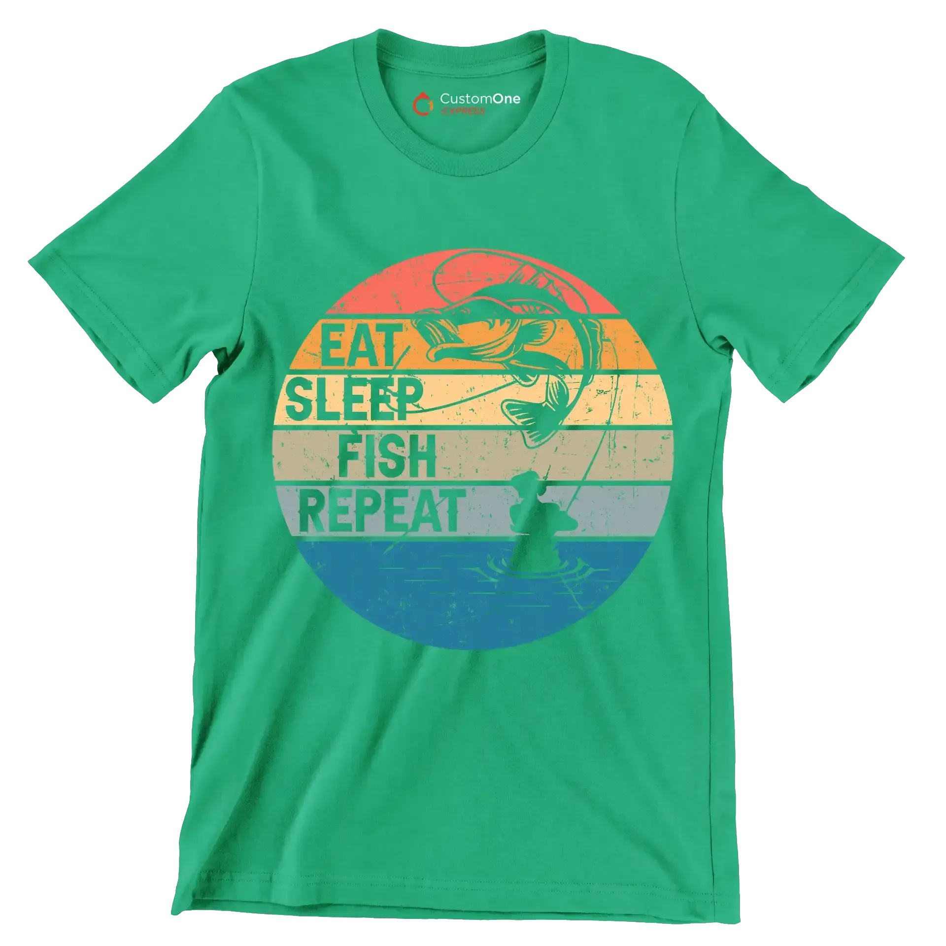 Eat sleep fish repeat - Fishing Themed T-Shirt-Green-S-Custom One Express