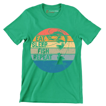 Eat sleep fish repeat - Fishing Themed T-Shirt-Green-S-Custom One Express