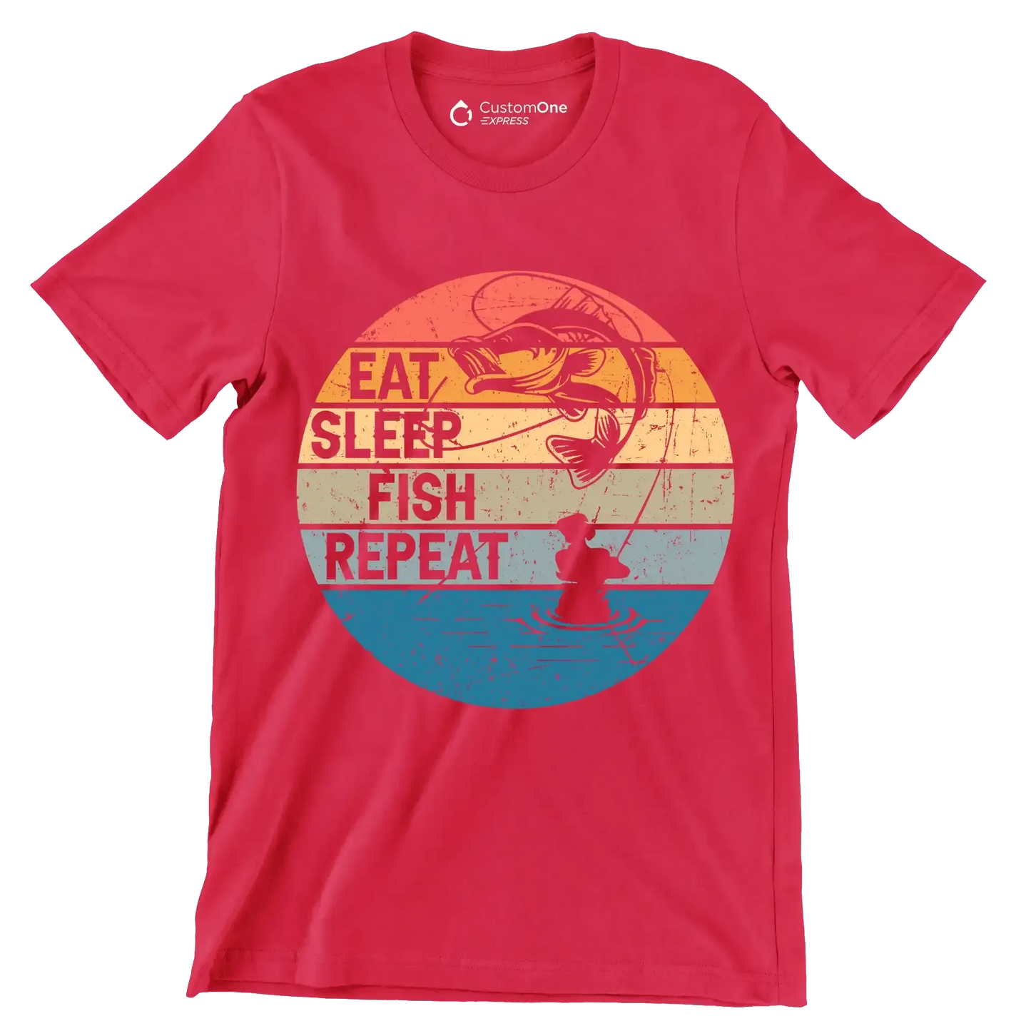 Eat sleep fish repeat - Fishing Themed T-Shirt-Red-S-Custom One Express
