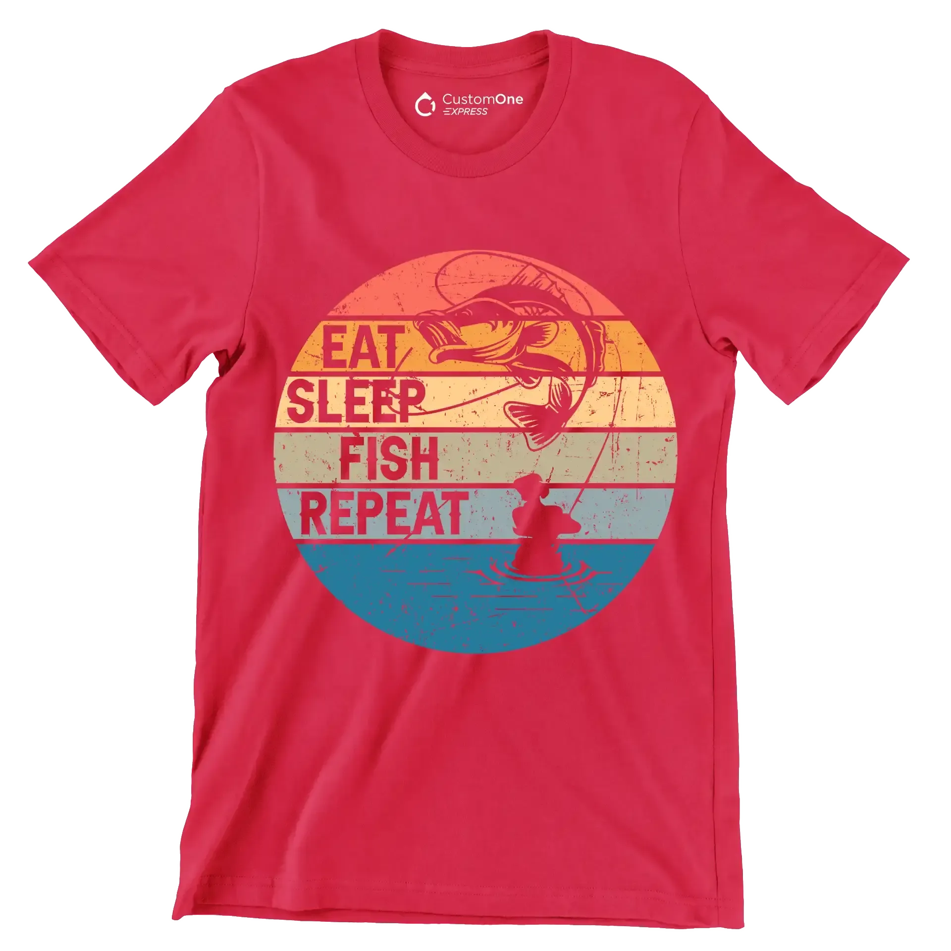 Eat sleep fish repeat - Fishing Themed T-Shirt-Red-S-Custom One Express