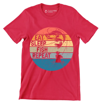 Eat sleep fish repeat - Fishing Themed T-Shirt-Red-S-Custom One Express