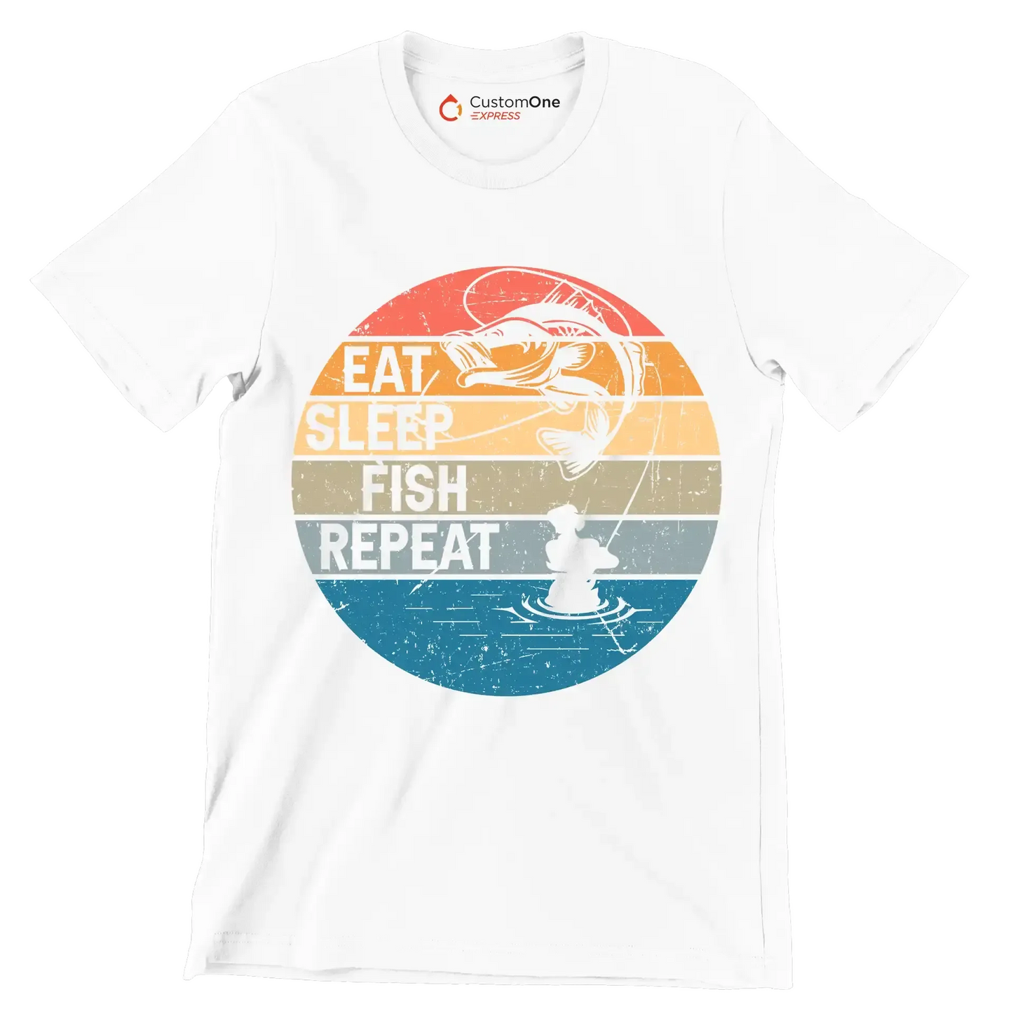 Eat sleep fish repeat - Fishing Themed T-Shirt-White-S-Custom One Express