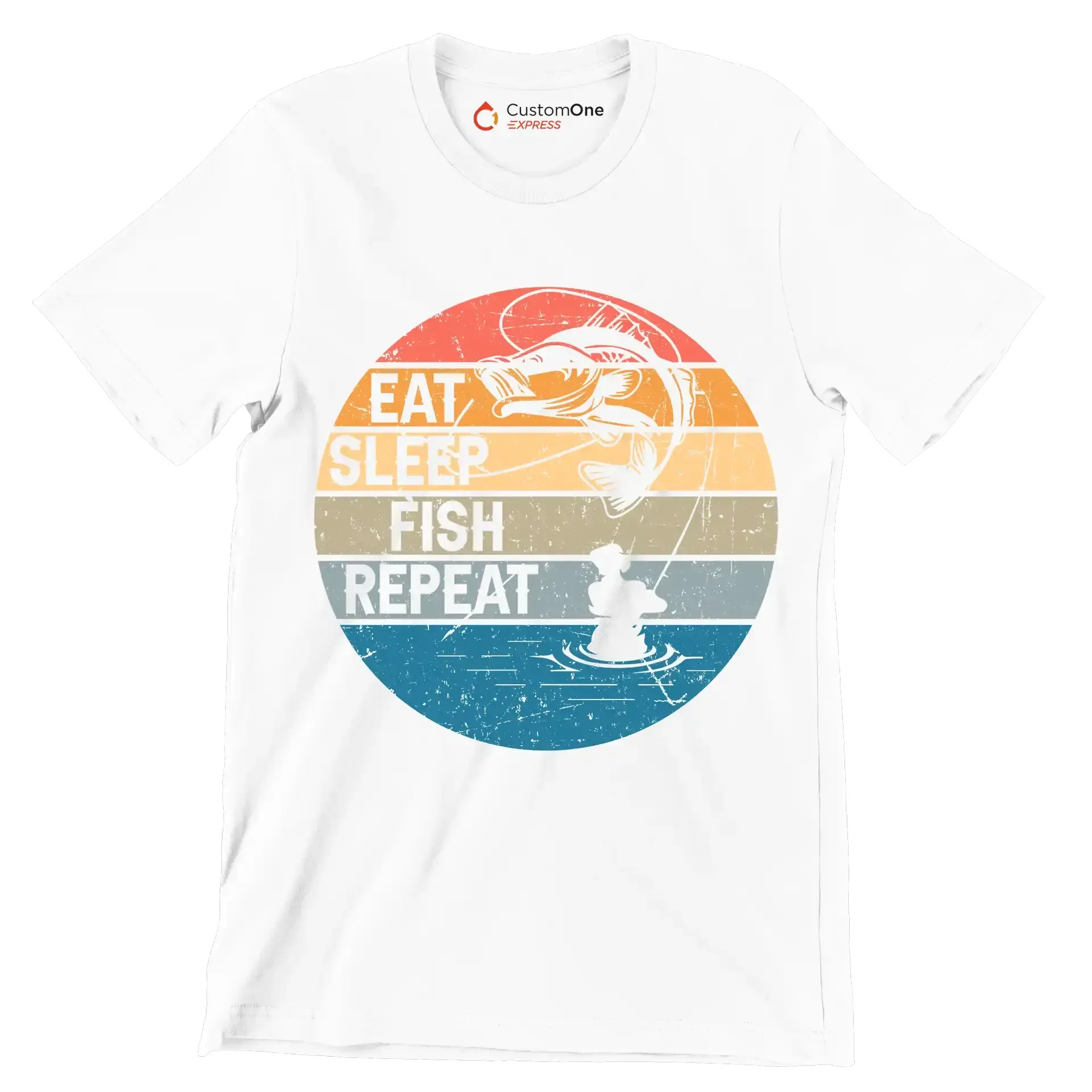 Eat sleep fish repeat - Fishing Themed T-Shirt-White-S-Custom One Express
