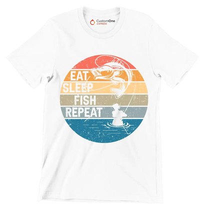 Eat sleep fish repeat - Fishing Themed T-Shirt-White-S-Custom One Express