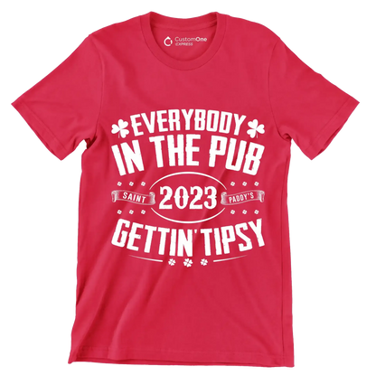 Everybody In The Pub Saint 2023 Paddy's Gettin' Tipsy - St. Patrick's Day T-Shirt-Red-S-Custom One Express