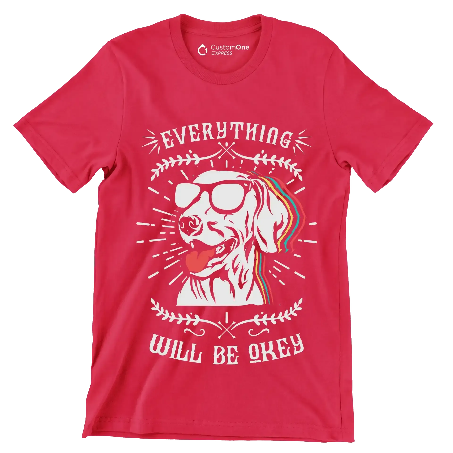 Everything will be okay - Dog Themed T-Shirt-Red-S-Custom One Express