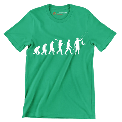 Evolution of Angling - Fishing Themed T-Shirt-Green-S-Custom One Express