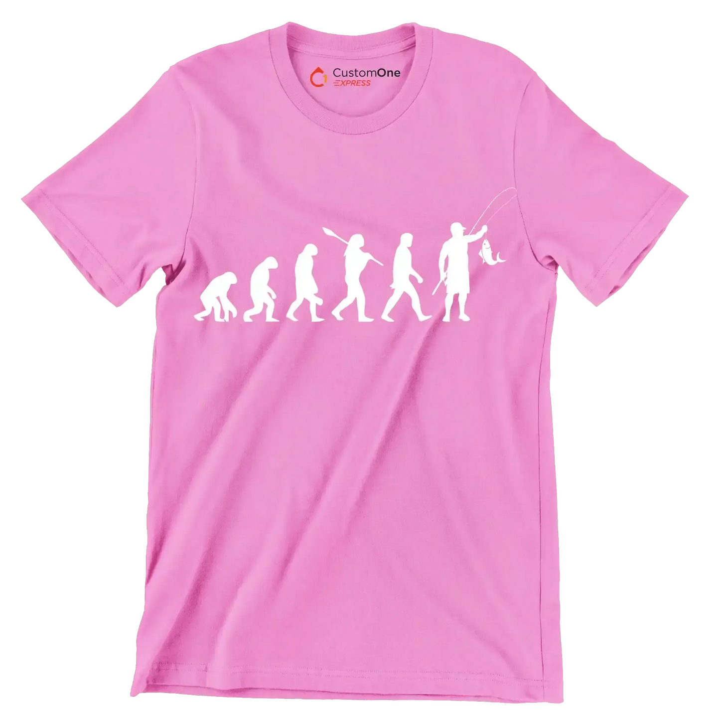 Evolution of Angling - Fishing Themed T-Shirt-Pink-S-Custom One Express