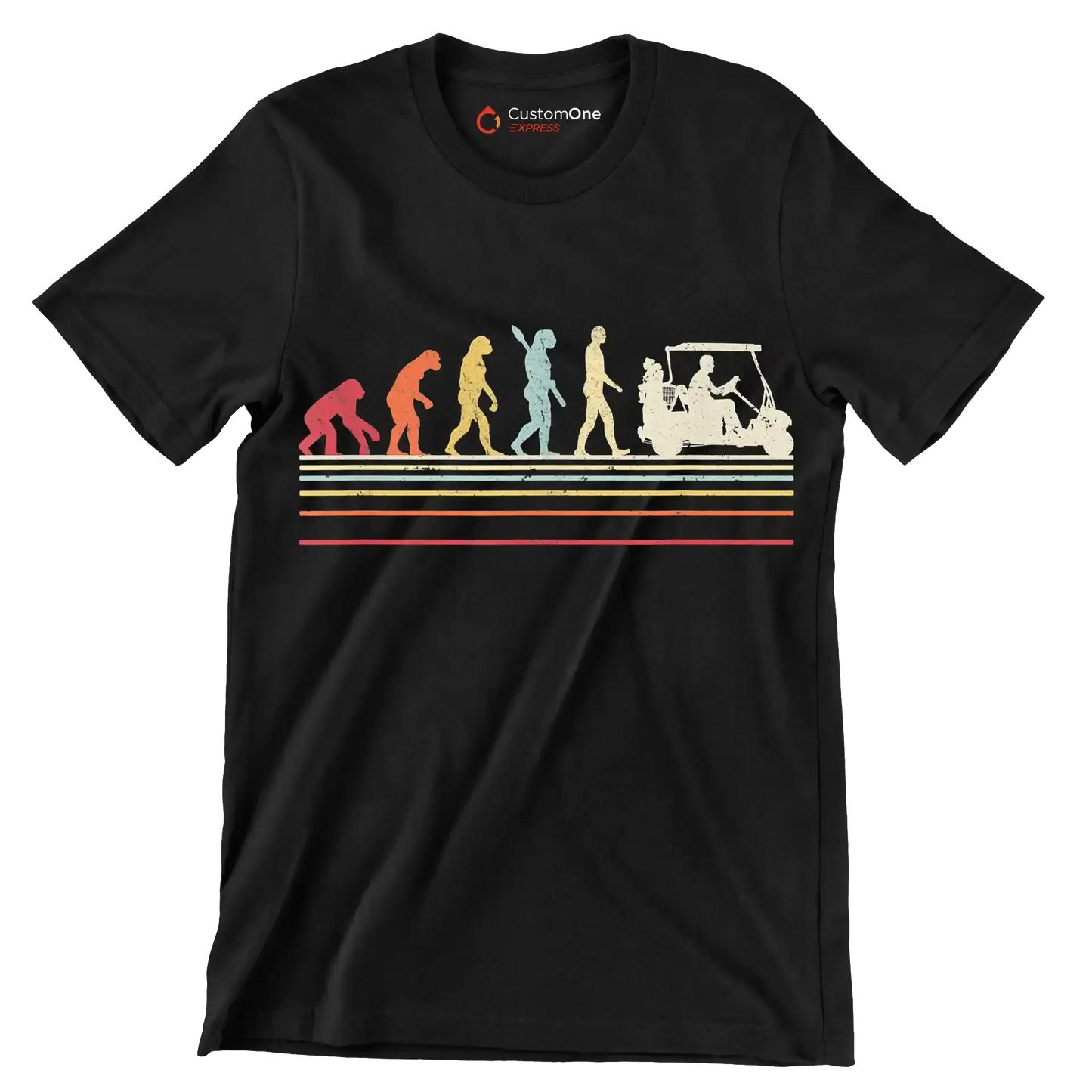 Evolution of Golf Cart Riders - Golf Themed T-Shirt-Black-S-Custom One Express