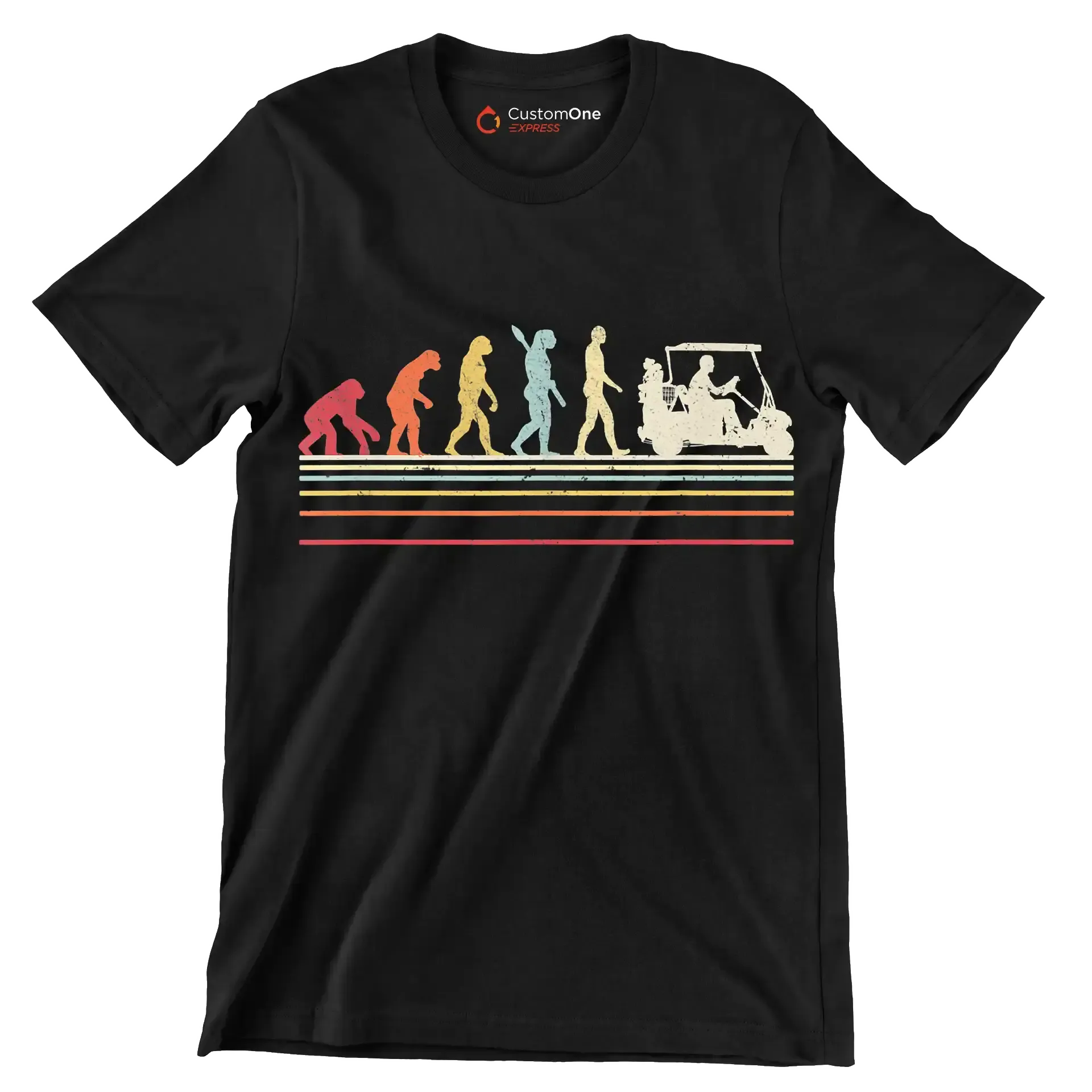 Evolution of Golf Cart Riders - Golf Themed T-Shirt-Black-S-Custom One Express