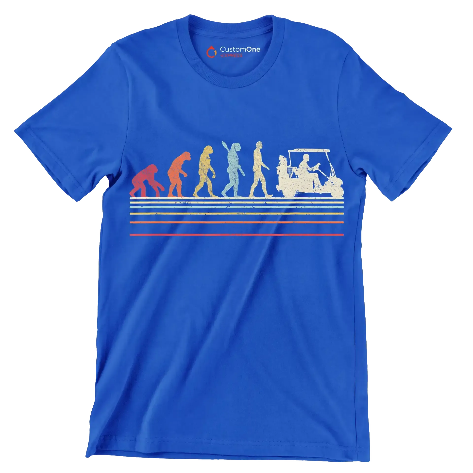 Evolution of Golf Cart Riders - Golf Themed T-Shirt-Blue-S-Custom One Express