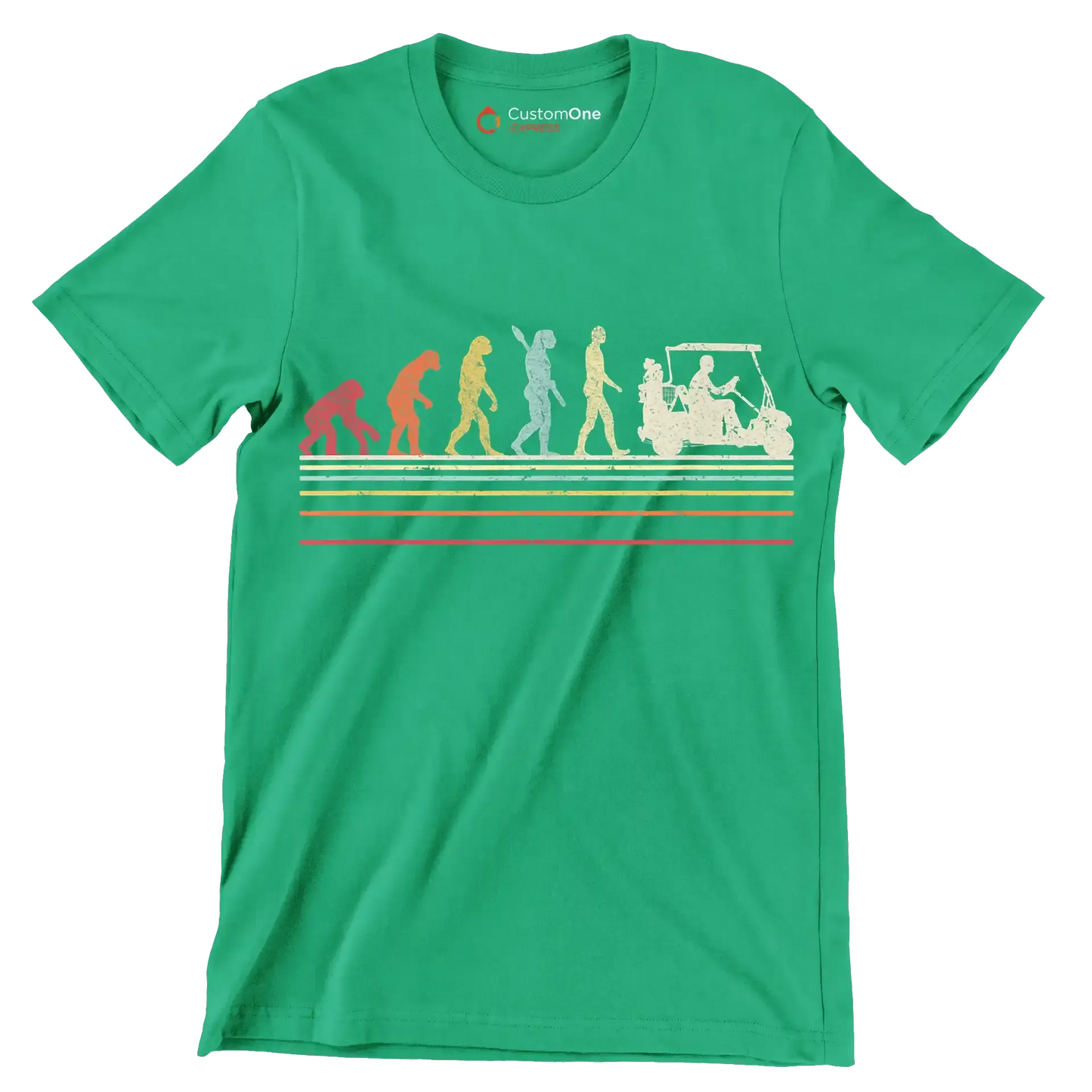 Evolution of Golf Cart Riders - Golf Themed T-Shirt-Green-S-Custom One Express
